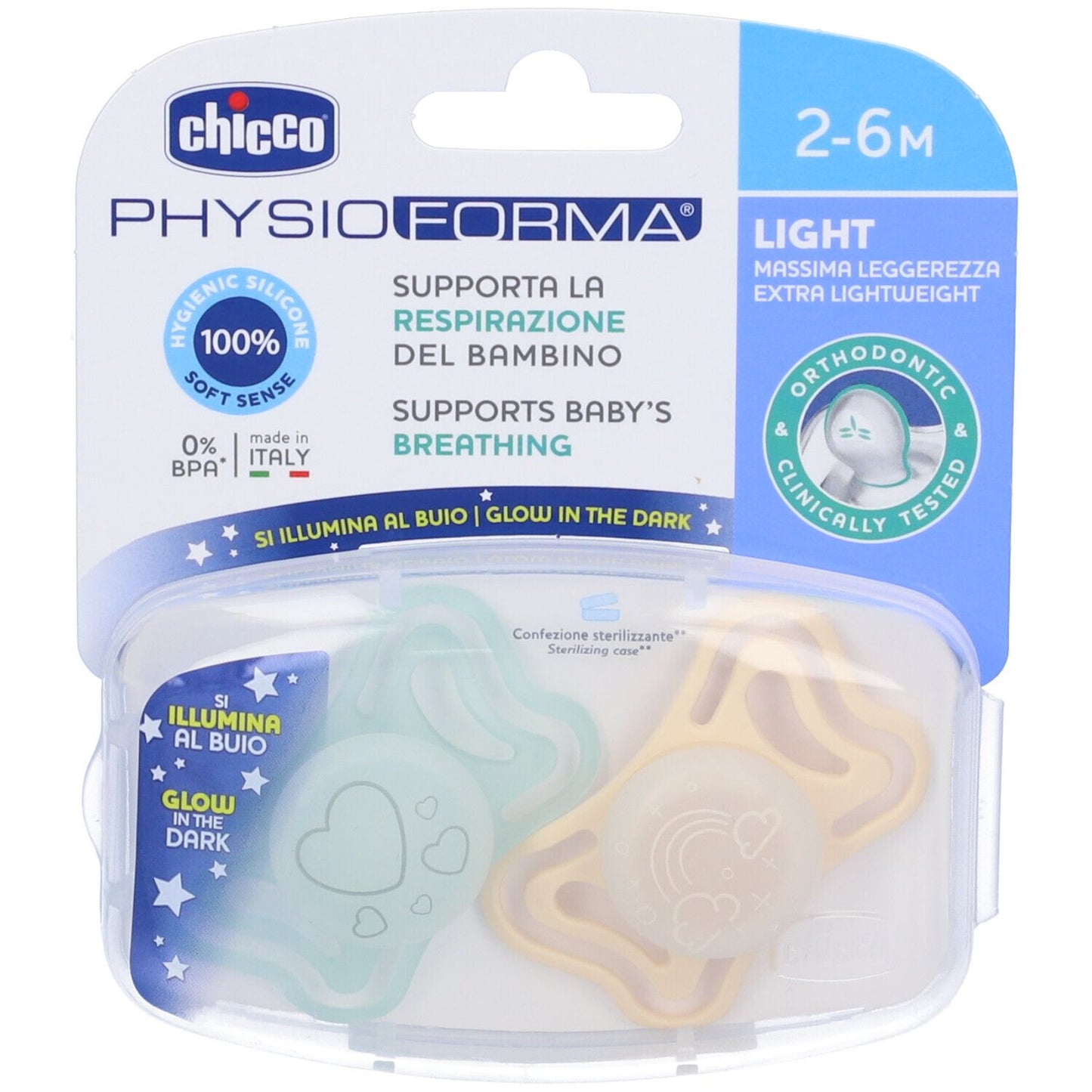 Chicco succhietti light lumi silicone 2-6 mesi
