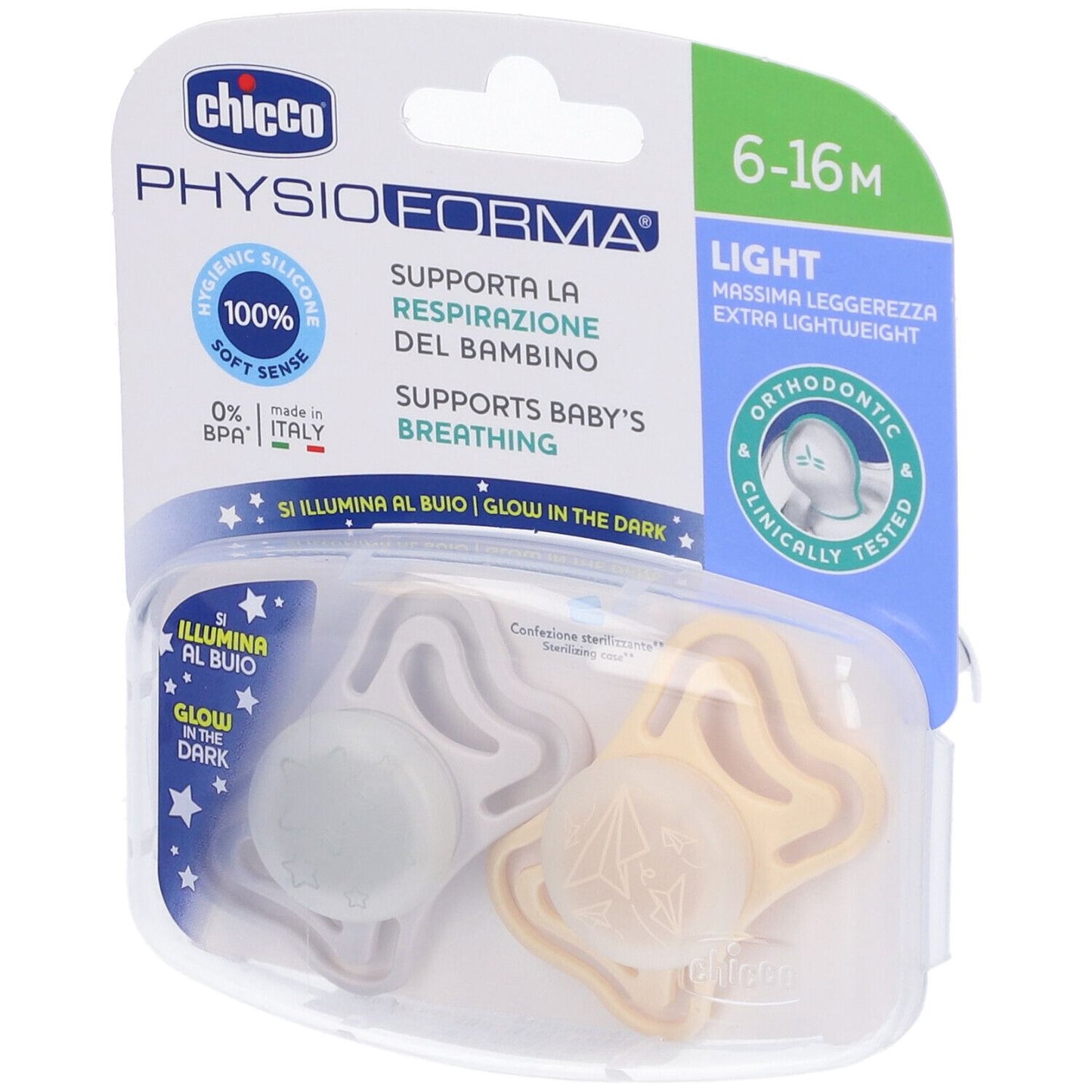 Chicco succhietti light lumi silicone 6-16 mesi